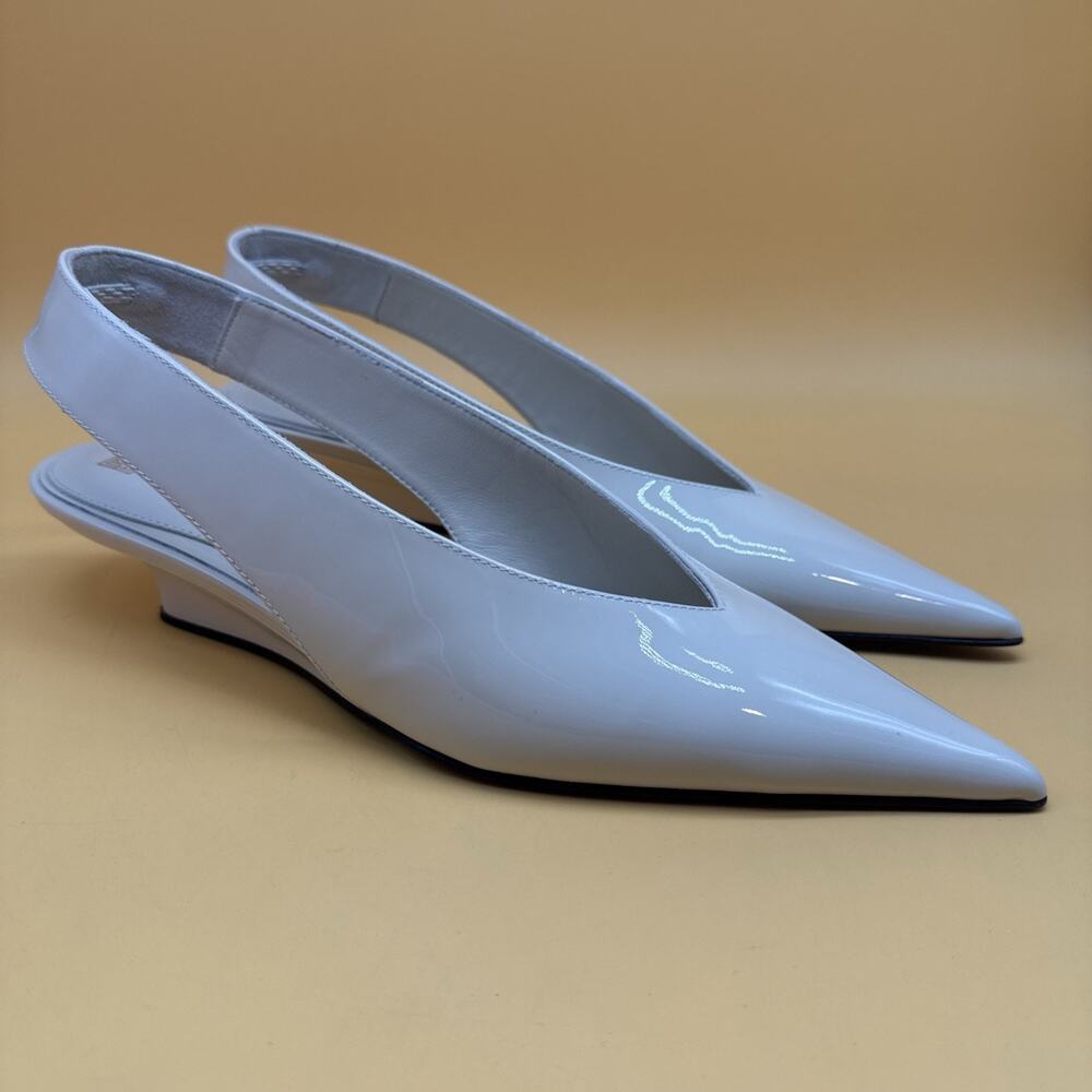 TOTEME THE WEDGE HEEL POINTED TOE SLINGBACK PUMPS IVORY PATENT SIZE 39